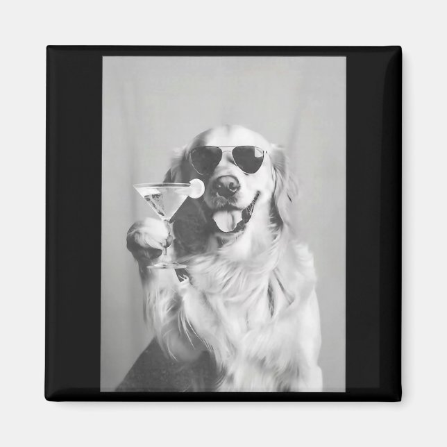 Funny Tail Dog Golden Retriever With Sungles Marti Magnet (Front)