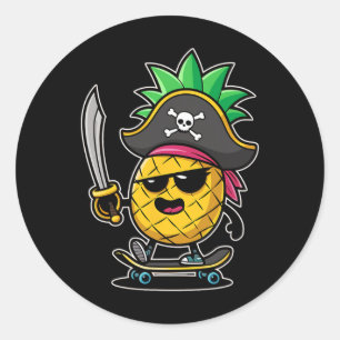 Funny Talk Like A Pirate Day - Skateboarding Pinea Classic Round Sticker