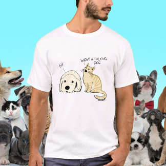 Funny Talking Dog and Cat Cartoon Joke T-Shirt