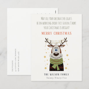 Funny Tangled Working Christmas Lights Reindeer Holiday Postcard