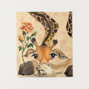 Funny Tapestry Romantic Giraffe with Rose