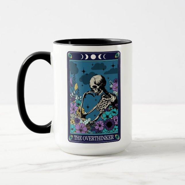 Funny Tarot The Overthinker Card Skeleton Mug (Left)