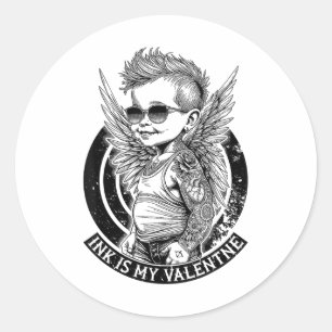 Funny Tattoo Valentines Day Ink Is My Valentine Cu Classic Round Sticker
