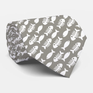 Funny Taupe Beige White Retro Fish Pattern Neck Tie