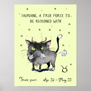 Funny Taurus poster Zodiac Cat Star sign poster