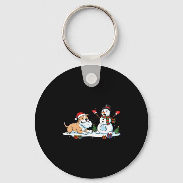 Funny Tbull Snowman Christmas Tree Xmas Womens Men Keychain (Front)