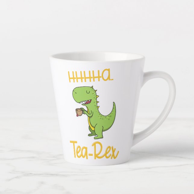 Funny Tea Rex Tyrannosaurus Dinosaur Sipping Latte Mug (Right)