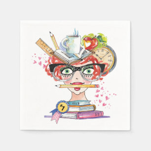 Funny Teacher Appreciation Lady Hearts Napkin