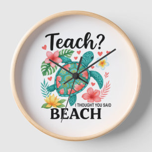 Funny Teacher Beach Summer Turtle Clock