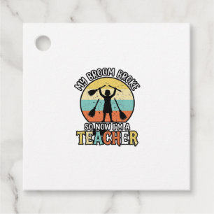 Funny Teacher Broken Broom Halloween Vintage Shirt Favour Tags