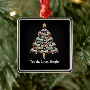 Funny Teacher Christmas Teach Love Jingle Book Metal Ornament