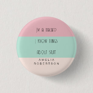 Funny teacher colorblock personalized  1 inch round button