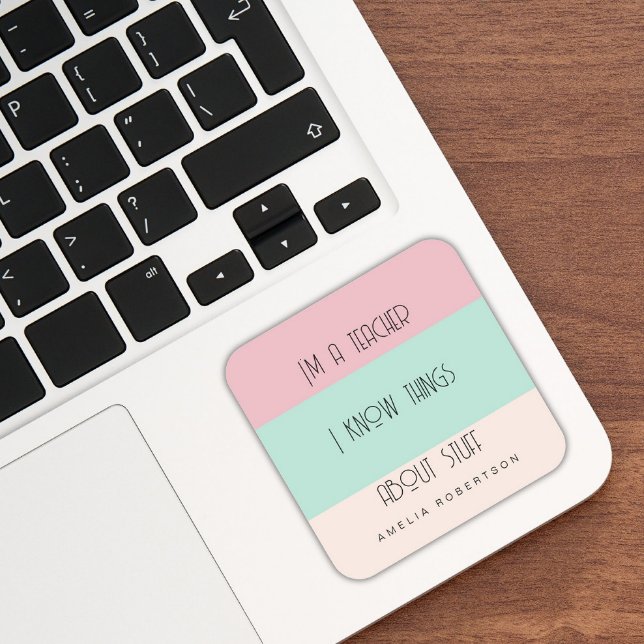 Funny teacher colorblock personalized  square sticker (Creator Uploaded)