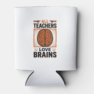 Funny Teacher Halloween Brains Vintage Graphic_1 Can Cooler