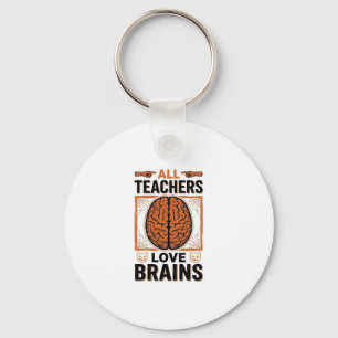 Funny Teacher Halloween Brains Vintage Graphic_1 Keychain