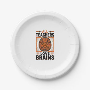 Funny Teacher Halloween Brains Vintage Graphic_1 Paper Plate