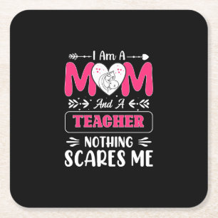 Funny Teacher Mom, Teacher Mom Funny Square Paper Coaster