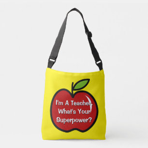 Funny teacher quote and red apple cross body bag