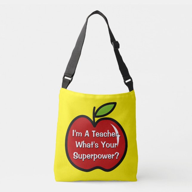 Funny teacher quote and red apple cross body bag (Front)