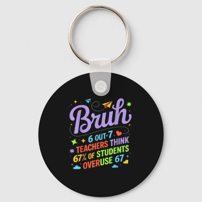 Funny Teacher Quote Bruh 6 Out Of 7 Teachers Think Keychain (Front)