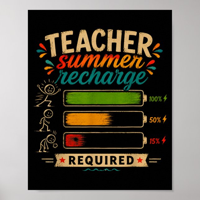 Funny teacher summer recharge required last day poster (Front)
