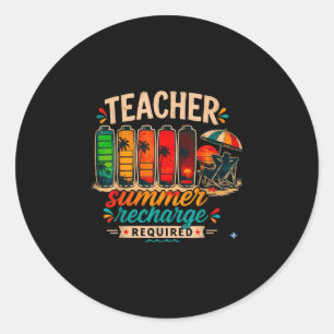 Funny teacher summer recharge required retro last classic round sticker