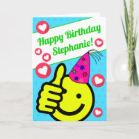 Funny Teal Smile Face Your Name Happy Birthday