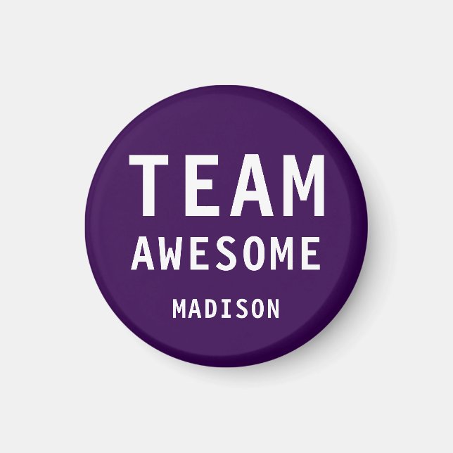 Funny Team Awesome Dark Purple Personalized Name Magnet (Front)
