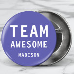 Funny Team Awesome Purple Personalized Name 1 Inch Round Button<br><div class="desc">Funny Team Awesome Purple Personalized Name Button features the text "Team Awesome" with your personalized name below on a purple background. Personalize by editing the text in the text box provided. Designed for you by ©Evco Studio www.zazzle.com/store/evcostudio</div>