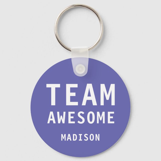 Funny Team Awesome Purple Personalized Name Keychain (Front)