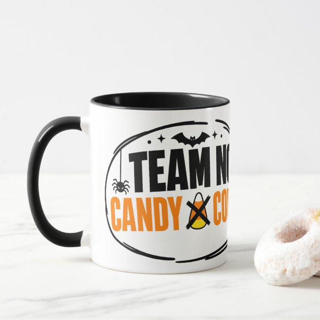 Funny Team No Candy Corn Halloween  Mug (With Donut)