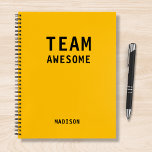 Funny Team Personalized Notes Office Meeting Notebook<br><div class="desc">Funny Team Personalized Notes Office Meeting Notebook features the text "Team Awesome" with your personalized name below on a yellow background. Personalize by editing the text in the text box provided. Designed for you by ©Evco Studio www.zazzle.com/store/evcostudio</div>