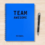 Funny Team Personalized Notes Office Meeting Notebook<br><div class="desc">Funny Team Personalized Notes Office Meeting Notebook features the text "Team Awesome" with your personalized name below on a neon blue background. Personalize by editing the text in the text box provided. Designed for you by ©Evco Studio www.zazzle.com/store/evcostudio</div>