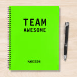 Funny Team Personalized Notes Office Meeting Notebook<br><div class="desc">Funny Team Personalized Notes Office Meeting Notebook features the text "Team Awesome" with your personalized name below on a neon green background. Personalize by editing the text in the text box provided. Designed for you by ©Evco Studio www.zazzle.com/store/evcostudio</div>