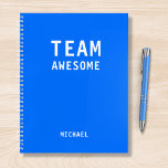 Funny Team Personalized Notes Office Meeting Notebook<br><div class="desc">Funny Team Personalized Notes Office Meeting Notebook features the text "Team Awesome" with your personalized name below on a gender neutral neon blue background. Personalize by editing the text in the text box provided. Designed for you by ©Evco Studio www.zazzle.com/store/evcostudio</div>