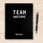 Funny Team Personalized Notes Office Meeting Notebook<br><div class="desc">Funny Team Personalized Notes Office Meeting Notebook features the text "Team Awesome" with your personalized name below on a gender neutral black background. Personalize by editing the text in the text box provided. Designed for you by ©Evco Studio www.zazzle.com/store/evcostudio</div>