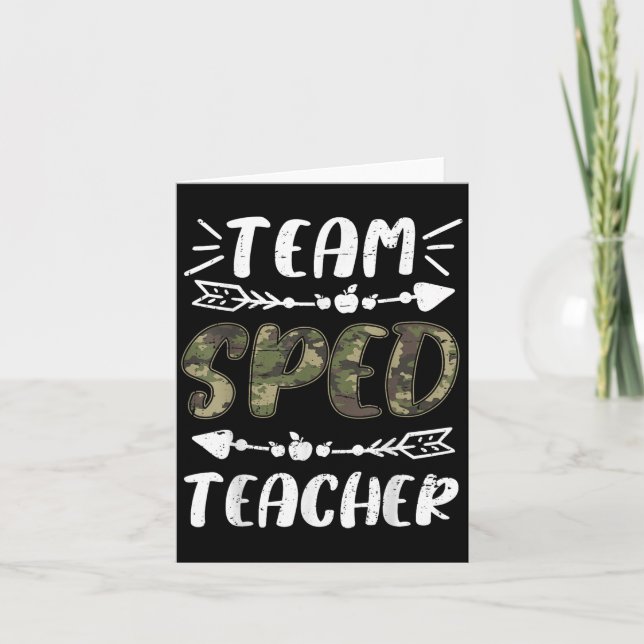 Funny Team Sped Teacher Camo Teacher Student Back  Card (Front)