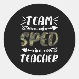 Funny Team Sped Teacher Camo Teacher Student Back  Classic Round Sticker