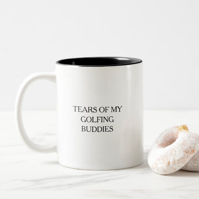 Funny Tears of my Golfing Buddies Typography Two-Tone Coffee Mug (With Donut)