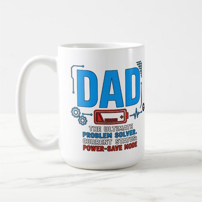 Funny Tech Dad Problem Solver Power-Save Mode Blue Coffee Mug (Left)