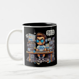 Funny Tech Support Cartoon Two-Tone Coffee Mug