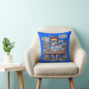 Funny Tech Support Tee Shirt Cartoon Throw Pillow