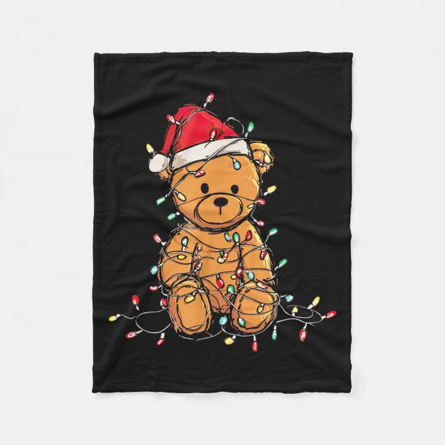 Funny Teddy Bear Christmas Graphics Lights Lover  Fleece Blanket (Front)