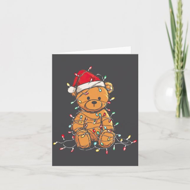 Funny Teddy Bear Christmas Graphics Lights Lover L Card (Front)