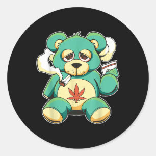 Funny Teddy Bear Pot Leaf Weed Smokin Classic Round Sticker