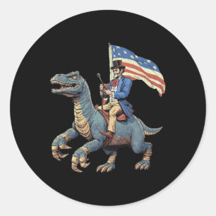 Funny Tee Abe Lincoln Riding A Dinosaur T-rex 4th Classic Round Sticker