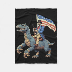 Funny Tee Abe Lincoln Riding A Dinosaur T-rex 4th Fleece Blanket