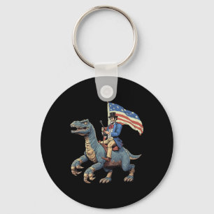 Funny Tee Abe Lincoln Riding A Dinosaur T-rex 4th Keychain