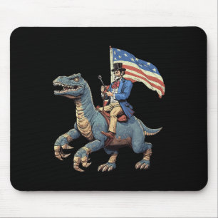 Funny Tee Abe Lincoln Riding A Dinosaur T-rex 4th Mouse Pad
