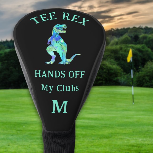 Funny Tee Rex Dinosaur Joke Custom Monogram Golf Head Cover (Personalized monogram Tee Rex hands off my clubs funny dinosaur golfing joke golf head cover)